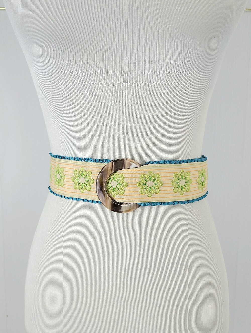 Hadley Pollet Reversible Lime Green Blue Flowers Fabric Belt